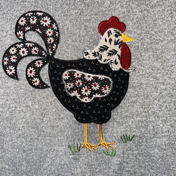 Patchwork Rooster Top - Size Medium by Cactus +Pearl Summer Casual Fun Tops - Picture 2 of 5